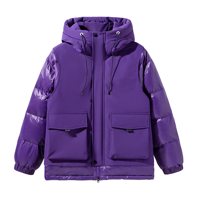 Schlanke Schwarze Kapuzenjacke mit Glänzenden Ärmel-Panels