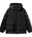 Schlanke Schwarze Kapuzenjacke mit Glänzenden Ärmel-Panels