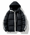 Unisex Modische Hellbraune Kapuzen-Pufferjacke mit Streifendetail