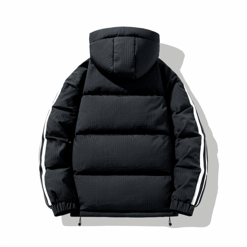 Unisex Modische Hellbraune Kapuzen-Pufferjacke mit Streifendetail