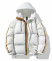 Unisex Modische Hellbraune Kapuzen-Pufferjacke mit Streifendetail