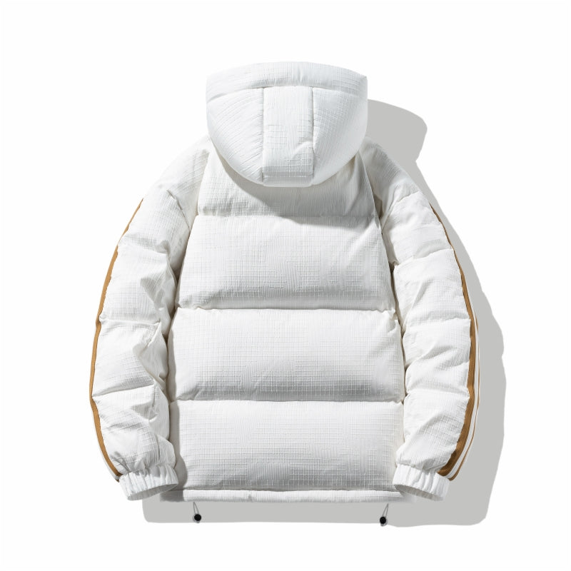 Unisex Modische Hellbraune Kapuzen-Pufferjacke mit Streifendetail