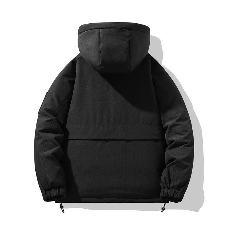 Leuchtend Gelbe Kapuzen-Pufferjacke mit Kontrastreißverschluss