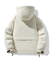 Minimalistische Cremefarbene Kapuzen-Pufferjacke mit Utility-Tasche