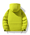 Minimalistische Cremefarbene Kapuzen-Pufferjacke mit Utility-Tasche