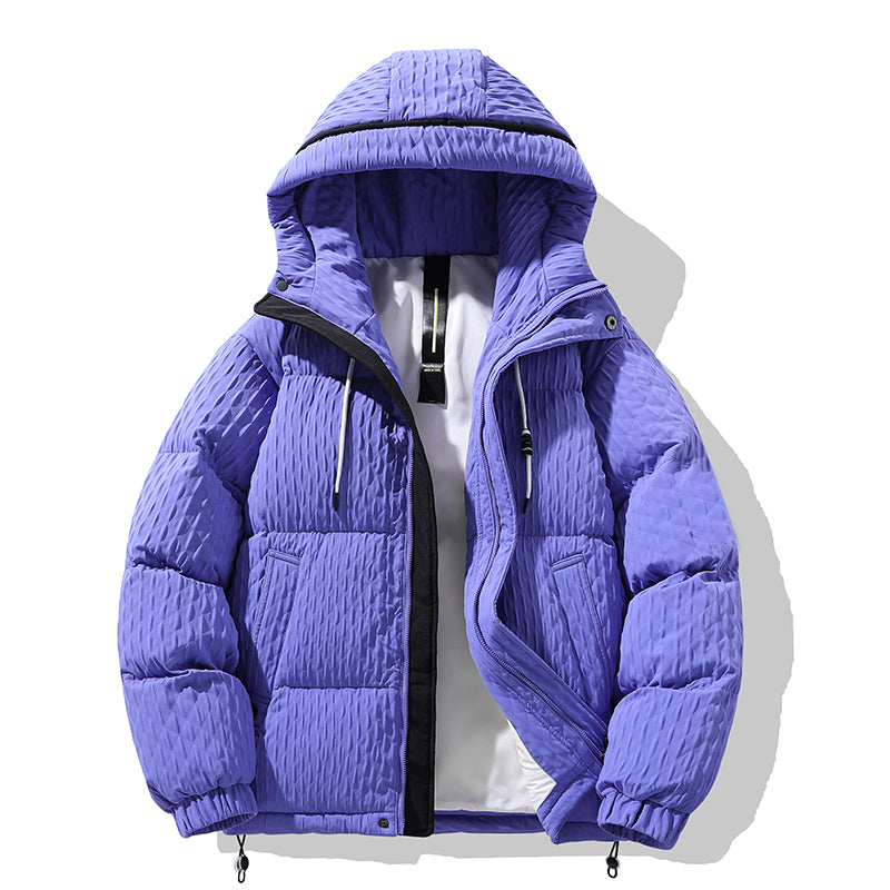 Markante Schwarze Kapuzen-Pufferjacke mit Neonrand