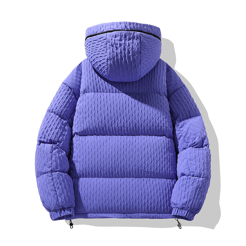 Markante Schwarze Kapuzen-Pufferjacke mit Neonrand