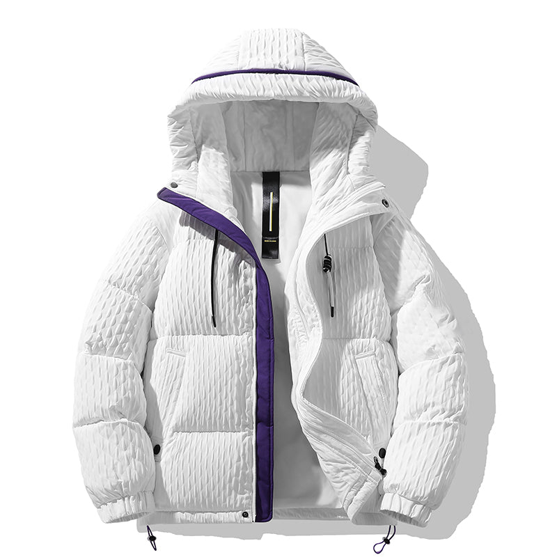 Markante Schwarze Kapuzen-Pufferjacke mit Neonrand