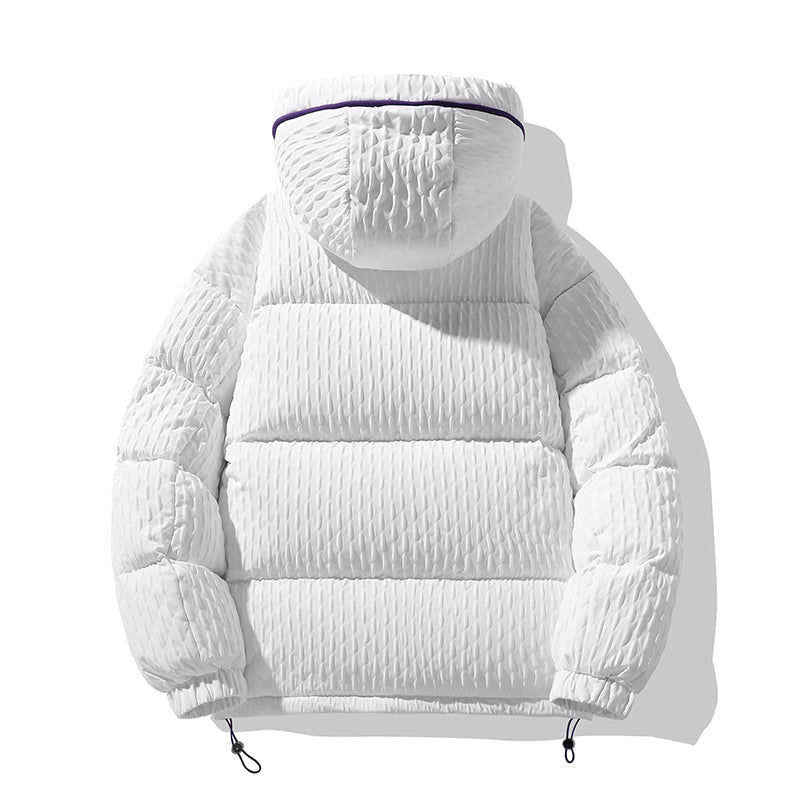 Markante Schwarze Kapuzen-Pufferjacke mit Neonrand