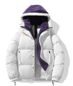 Zeitgenössische Weiße und Lila Kapuzen-Pufferjacke