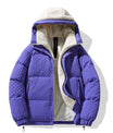 Zeitgenössische Weiße und Lila Kapuzen-Pufferjacke