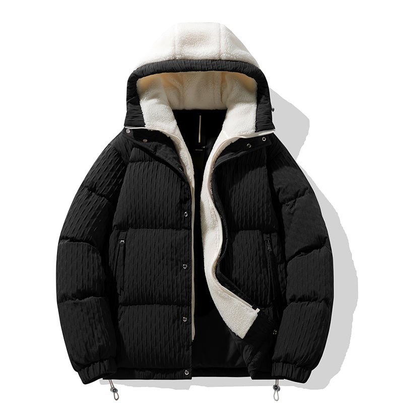 Zeitgenössische Weiße und Lila Kapuzen-Pufferjacke