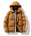 Unisex Modische Hellbraune Kapuzen-Pufferjacke mit Streifendetail