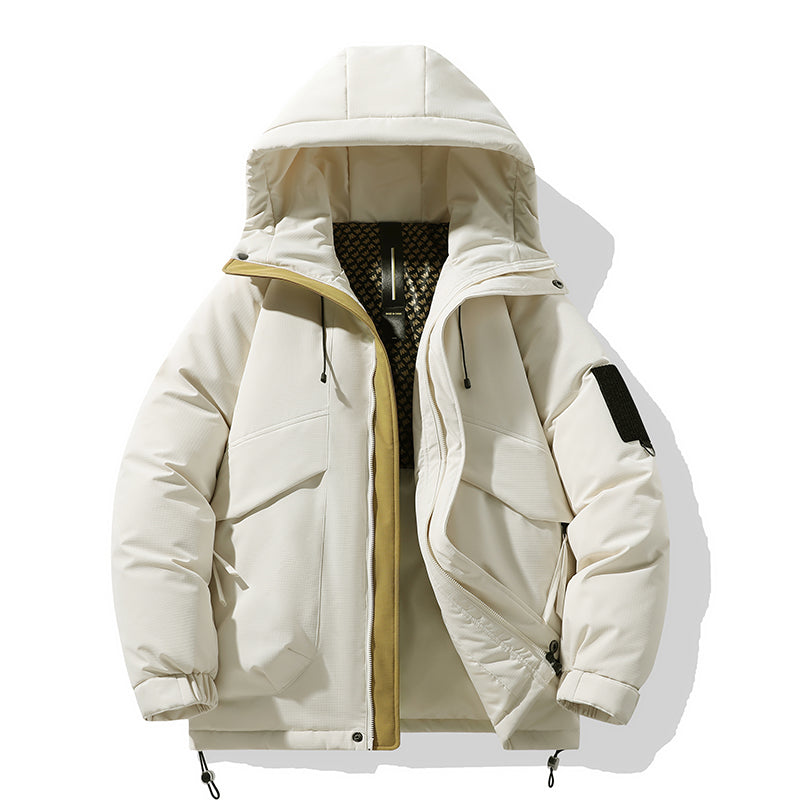 Leuchtend Gelbe Kapuzen-Pufferjacke mit Kontrastreißverschluss