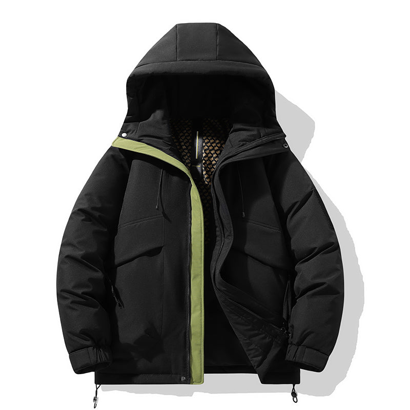 Leuchtend Gelbe Kapuzen-Pufferjacke mit Kontrastreißverschluss