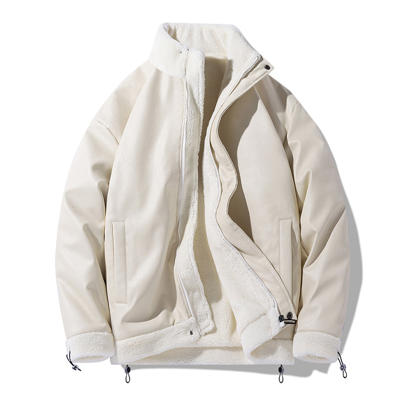 Schlanke Schwarze Polyester-Bomberjacke mit Schaffellkragen