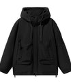 Robuste Schwarze Kapuzenjacke mit Mehreren Taschen