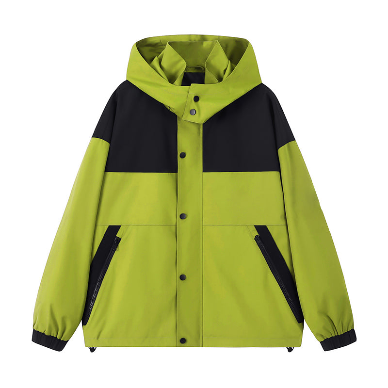 Lebhaftes Polyester-Farbblock-Kapuzen-Casual-Jacke